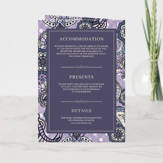 Invitation Purple Paisley Motif QR Code Indien Mariage (Dos)