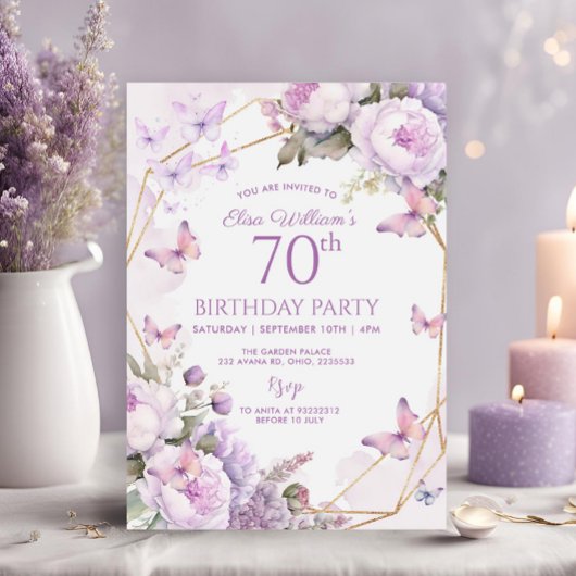 Invitation Purple papillon Lilac Garden Party 80e, Anniversai