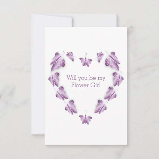 Invitation Purple Papillons Design Flower Demande de fille (Devant)
