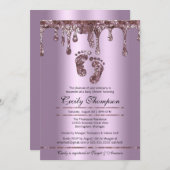 Invitation Purple Parties scintillant Drip Luxury Baby Pieds  (Devant / Derrière)