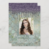 Invitation Purple Parties scintillant Drip Sirène Sweet 16 Ph (Devant / Derrière)