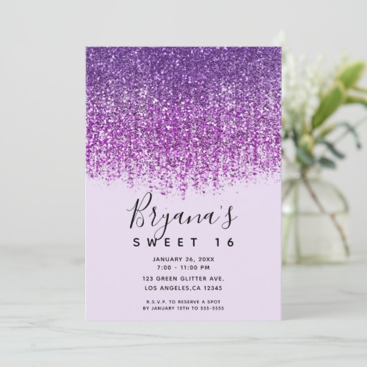 Invitation Purple Parties scintillant mousseuse Douce 16 Anni (Debout devant)