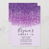 Invitation Purple Parties scintillant mousseuse Douce 16 Anni (Devant / Derrière)