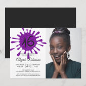 Invitation Purple Parties scintillant Splash Sweet 16 16e fêt (Devant / Derrière)