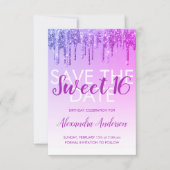 Invitation Purple Parties scintillant Sweet 16 Enregistrer la (Devant)