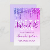 Invitation Purple Parties scintillant Sweet 16 Enregistrer la (Devant / Derrière)