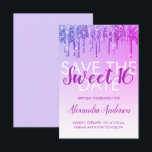 Invitation Purple Parties scintillant Sweet 16 Enregistrer la<br><div class="desc">Moderne violet et rose chaud étincelle et Parties scintillant à goutte Nom du monogramme et initiale Enregistrer la date Invitation de fête d'anniversaire. Cette invitation est parfaite pour une fête d'anniversaire Sparkle and Parties scintillant Sweet 16 qui cherche à célébrer avec style.</div>
