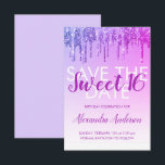 Invitation Purple Parties scintillant Sweet 16 Enregistrer la<br><div class="desc">Moderne violet et rose chaud étincelle et Parties scintillant à goutte Nom du monogramme et initiale Enregistrer la date Invitation de fête d'anniversaire. Cette invitation est parfaite pour une fête d'anniversaire Sparkle and Parties scintillant Sweet 16 qui cherche à célébrer avec style.</div>
