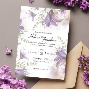 Invitation Purple Pastel Moderne Boho Floral Mariage élégant