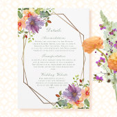 Invitation Purple Peach Floral QR Code Modern Mariage Détail