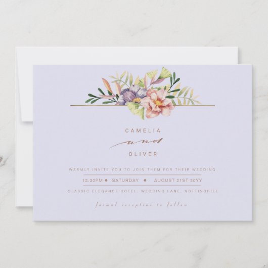 Invitation Purple Peach Summer Floral Wedding Inviter QR Code (Devant)