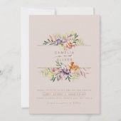 Invitation Purple Peach Summer Floral Wedding Inviter QR Code (Devant)