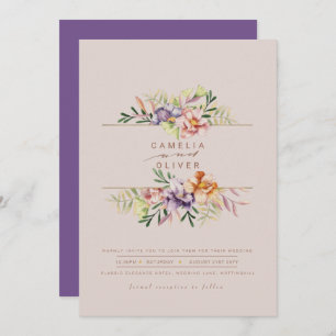 Invitation Purple Peach Summer Floral Wedding Inviter QR Code