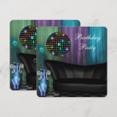 Invitation Purple Peacock Mirror Ball Disco Anniversaire (Devant / Derrière)