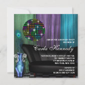 Invitation Purple Peacock Mirror Ball Disco Anniversaire (Dos)