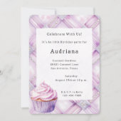 Invitation Purple Pearl Cupcake rose Anniversaire (Devant)