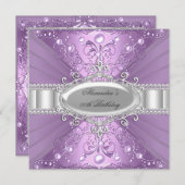 Invitation Purple Pearl & Diamond Damask Anniversaire Invitat (Devant / Derrière)