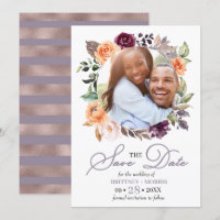 Purple Pêche Floral Chute Enregistrer La Date Mari