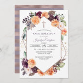 Invitation Purple Pêche Florale Automne Confirmation Invitati (Devant / Derrière)