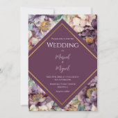 Invitation Purple Peonies Floral Photo Mariage moderne (Devant)