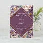Invitation Purple Peonies Floral Photo Mariage moderne (Debout devant)