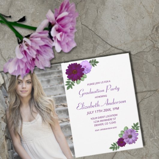 Invitation Purple Peony Floral Graduation