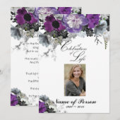Invitation Purple PeonyCélébration de la vie Funéraire Invita (Devant / Derrière)