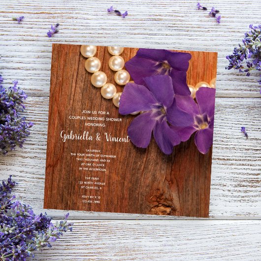 Invitation Purple Périwinkle Grange Bois Pays Couples Douche