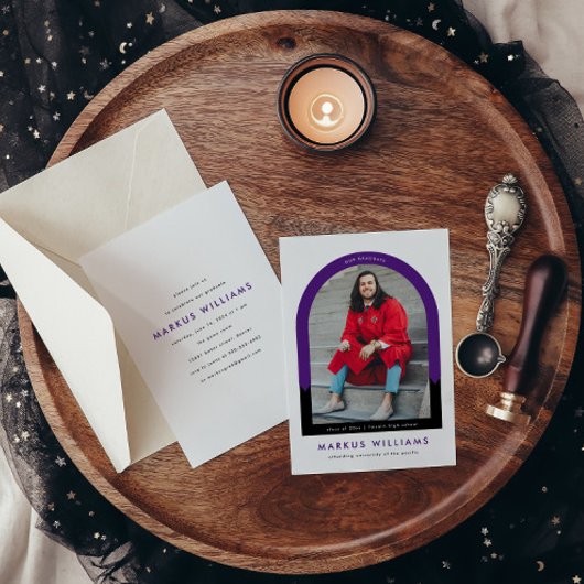 Invitation Purple Photo Arc Moderne Simple Graduation Party