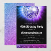Invitation Purple Pink 60e anniversaire Disco Ball 70's (Devant / Derrière)
