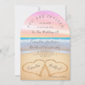Invitation Purple Pink Beach Mariage 2 Coeurs Mariage de sabl (Devant)