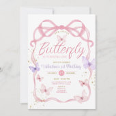 Invitation Purple Pink Bow Notre Petit Papillon Anniversaire (Devant)