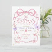 Invitation Purple Pink Bow Notre Petit Papillon Anniversaire (Debout devant)