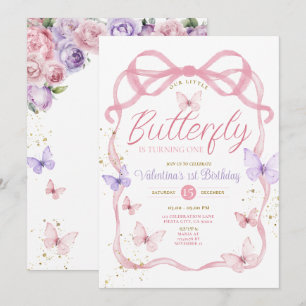 Invitation Purple Pink Bow Notre Petit Papillon Anniversaire