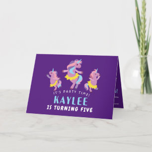 Invitation Purple Pink Dancing Unicorn Enfants Photo Annivers