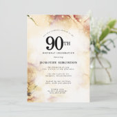 Invitation Purple Pink Gold Abstraite 90e fête d'anniversaire (Debout devant)