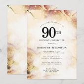 Invitation Purple Pink Gold Abstraite 90e fête d'anniversaire (Devant / Derrière)