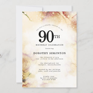 Invitation Purple Pink Gold Abstraite 90e fête d'anniversaire