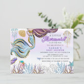 Invitation Purple Pink Modern Glitter Mermaid Baby Shower (Debout devant)