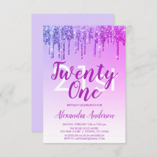 Invitation Purple Pink Sparkle Parties scintillant 21e fête d