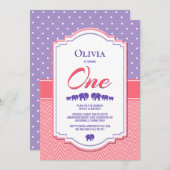 Invitation Purple Polka Dot 1ère fête d'anniversaire (Devant / Derrière)