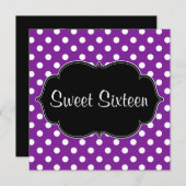 Invitation Purple Polka Dot Sweet 16 Anniversaire (Devant / Derrière)