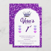 Invitation Purple Princess Parties scintillant 1er anniversai (Devant / Derrière)