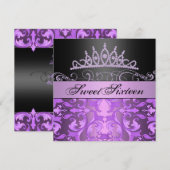 Invitation Purple Princess Sweet16 Damask Anniversaire Invita (Devant / Derrière)