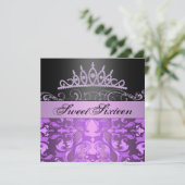 Invitation Purple Princess Sweet16 Damask Anniversaire Invita (Debout devant)