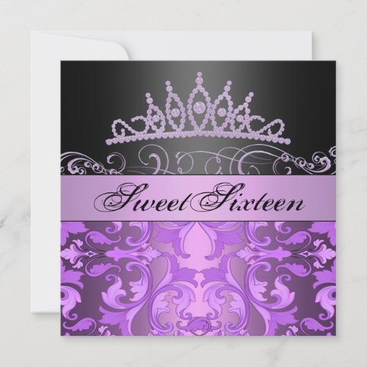Invitation Purple Princess Sweet16 Damask Anniversaire Invita (Devant)