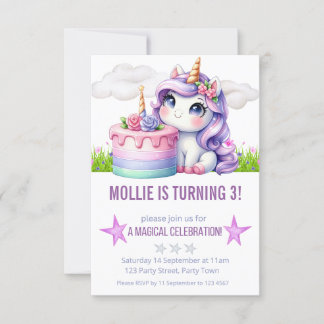 Invitation Purple Princess Unicorn Anniversaire