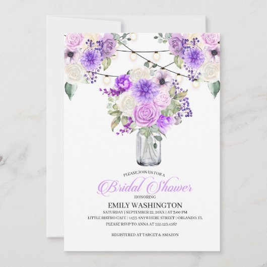 Invitation Purple Printemps Floral Vase Bridal Show Invitatio (Devant)