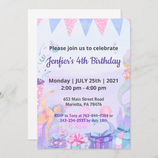 Invitation Purple Queen thème bébé Anniversaire (Devant / Derrière)