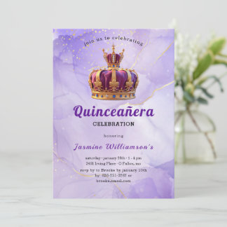 Invitation Purple Quinceanera Princess Crown Birthday Party 